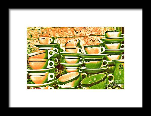 Cafe Art Framed Print featuring the photograph Vintage Cellar Tea Cups Painterly by Nina Silver