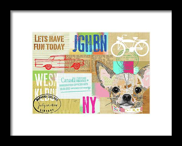 Vintage Collage Chihuahua Framed Print featuring the mixed media Vintage Collage Chihuahua by Claudia Schoen