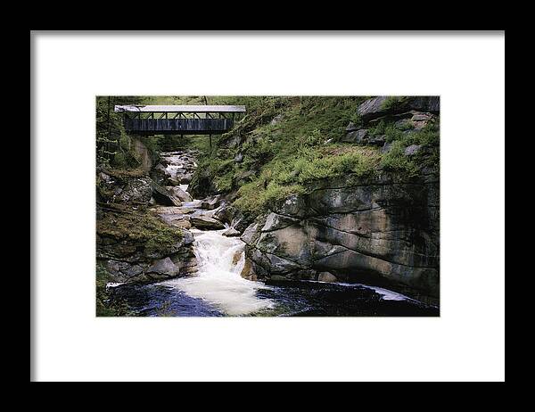 Vintage Framed Print featuring the photograph Vintage Covered Bridge and Waterfall by Jason Moynihan