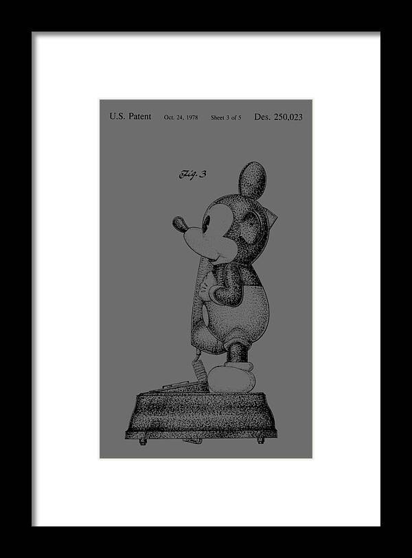Mickey; Mouse; Novelty; Phone; Patent; 1978; Toy; Walt; Disney; Us; Inventor; Invention; Fashion; Design; Abstract; Brand; T-shirt; Hoodies; Patent Illustration; Crafts; Blueprint; Collectable; Vintage Patent; Nostalgia; Technical Illustration; Patent Drawing; Exclusive Rights; Rights; Drawing; Illustration; Presentation; Vintage; Gift; Diagram; Antique; Patentee; Men's; Men; Women; Women's; Boy; Girl; Patent Application; Home Decor; Grunge; Distress; Parchment; Old; Graphic; Chris Smith Framed Print featuring the photograph Vintage Disney Mickey Mouse Novelty Phone Patent artwork from 1978 by Chris Smith