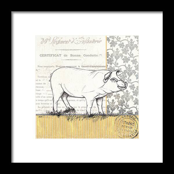 Pig Framed Print featuring the painting Vintage Farm 2 by Debbie DeWitt