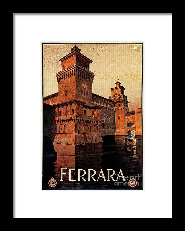 Vintage Framed Print featuring the digital art Vintage Ferrara Italian travel poster by Heidi De Leeuw