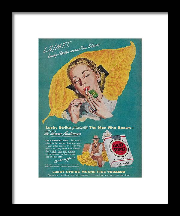 James Smullins Framed Print featuring the mixed media Vintage Lucky Strike ad by James Smullins