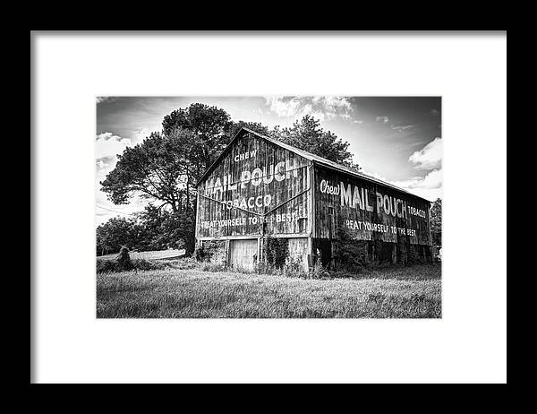 America Framed Print featuring the photograph Vintage Mail Pouch Tobacco Barn - Black and White Edition by Gregory Ballos