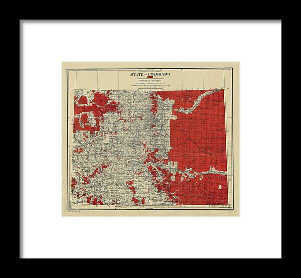 Colorado Framed Print featuring the drawing Vintage Map of Colorado by Vintage Pix