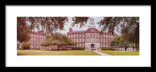 Dallas Framed Print featuring the photograph Vintage Panorama of the Fondren Science Building at Southern Methodist University - Dallas Texas by Silvio Ligutti