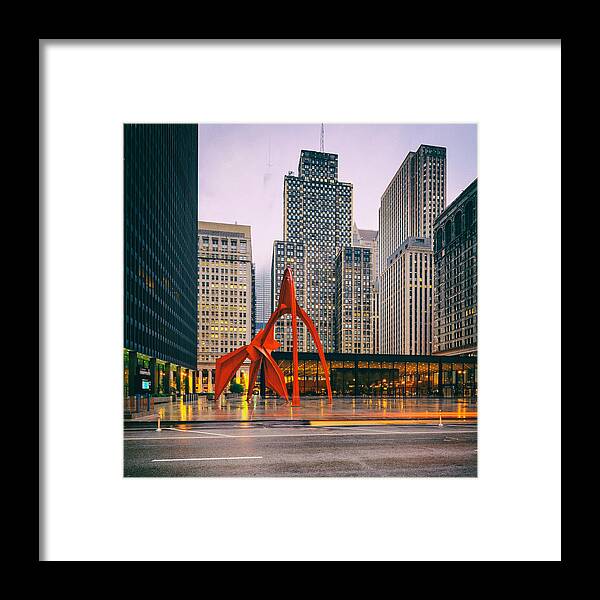 Windy Framed Print featuring the photograph Vintage Photo of Alexander Calder Flamingo Sculpture Federal Plaza Building - Chicago Illinois by Silvio Ligutti