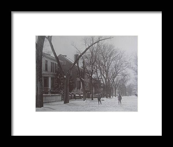Snow Framed Print featuring the photograph Vintage Photograph 1902 Snowball Fight New Bern NC by Virginia Coyle