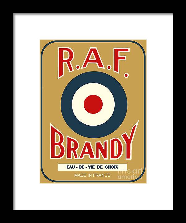  Advertising Framed Print featuring the digital art vintage R.A.F. Brandy French liquor bottle label modern remake by Heidi De Leeuw
