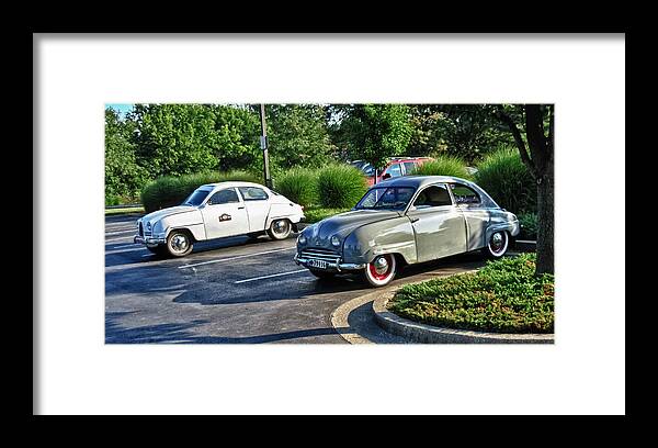 Saab Framed Print featuring the photograph Vintage Saab Car Duo HDR by Tony Grider