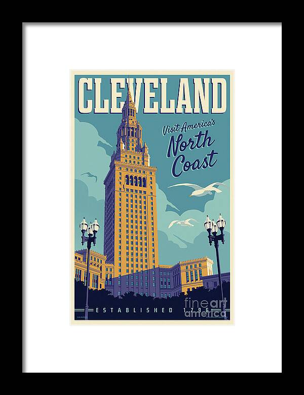 Travel Poster Framed Print featuring the digital art Cleveland Poster - Vintage Style Travel by Jim Zahniser