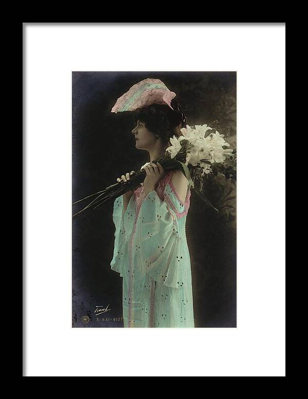 Adult Framed Print featuring the photograph Vintage Woman In Gown Holding Lilies by Gillham Studios