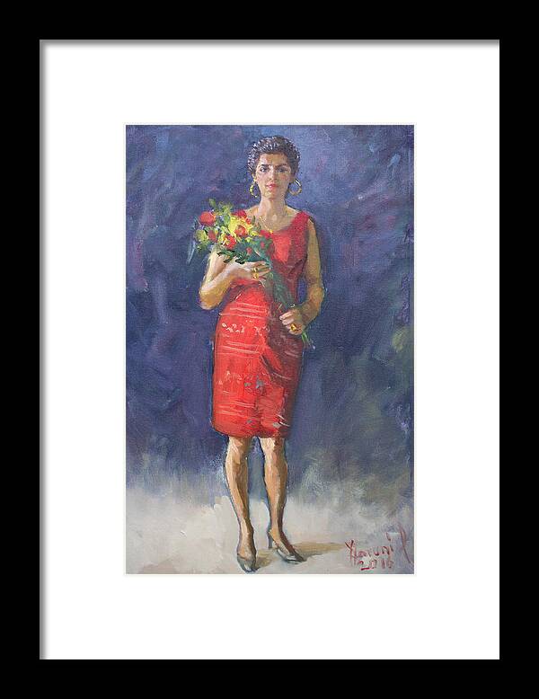 Viola Framed Print featuring the painting Viola in Red by Ylli Haruni
