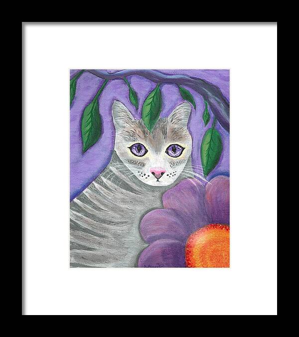 Violet Framed Print featuring the painting Violet Eyed Cat by Monica Resinger