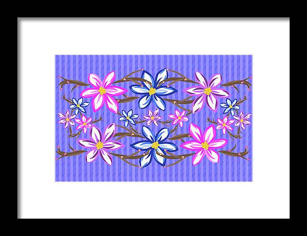 Gravityx9 Framed Print featuring the mixed media Violet Stripes with Flowers by Gravityx9 Designs