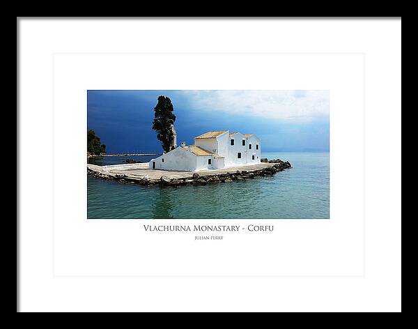 Monastery Framed Print featuring the digital art Vlachurna Monastary - Corfu by Julian Perry