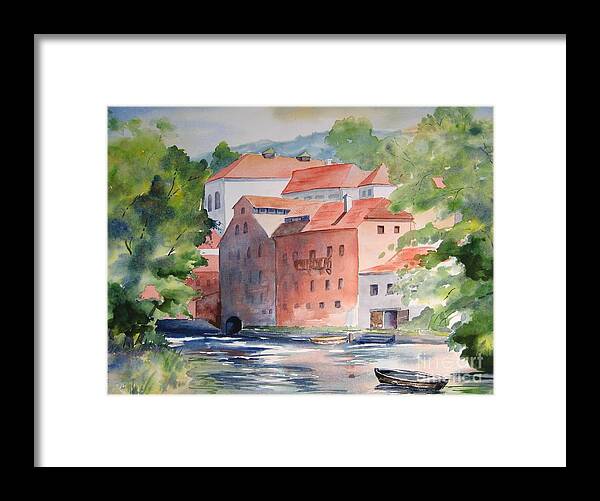 Watercolours Framed Print featuring the painting Vlatava Mill by John Nussbaum