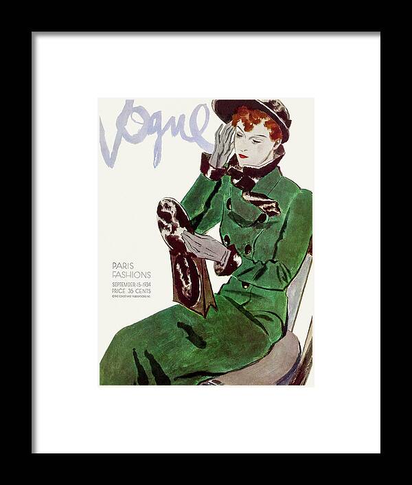 Illustration Framed Print featuring the photograph Vogue Cover Illustration Of A Woman In A Green by Pierre Mourgue