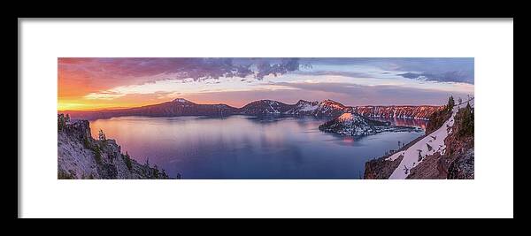 Crater Lake Framed Print featuring the photograph Volcanic Sunrise by Darren White