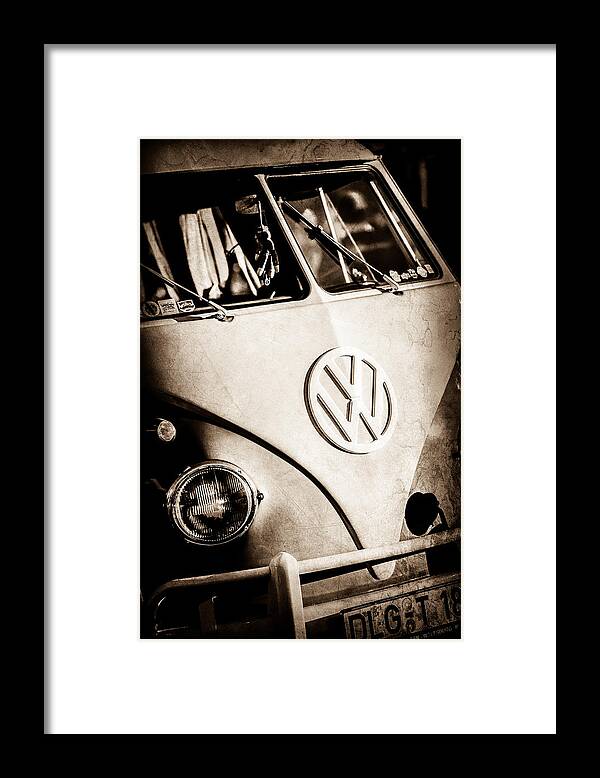 Volkswagen Vw Bus Emblem Framed Print featuring the photograph Volkswagen VW Bus Emblem -1355s by Jill Reger