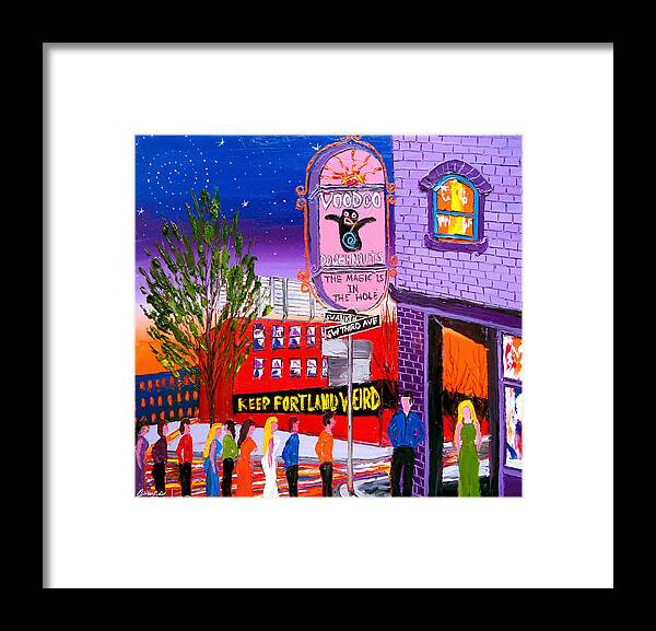  Framed Print featuring the painting Voodoo Doughnut Sign #18 by James Dunbar