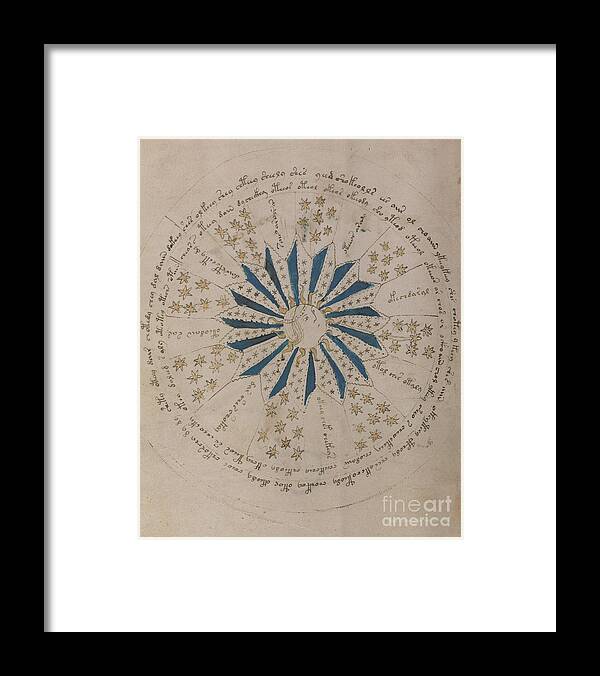 Astronomy Framed Print featuring the drawing Voynich Manuscript Astro Rosette 1 by Rick Bures