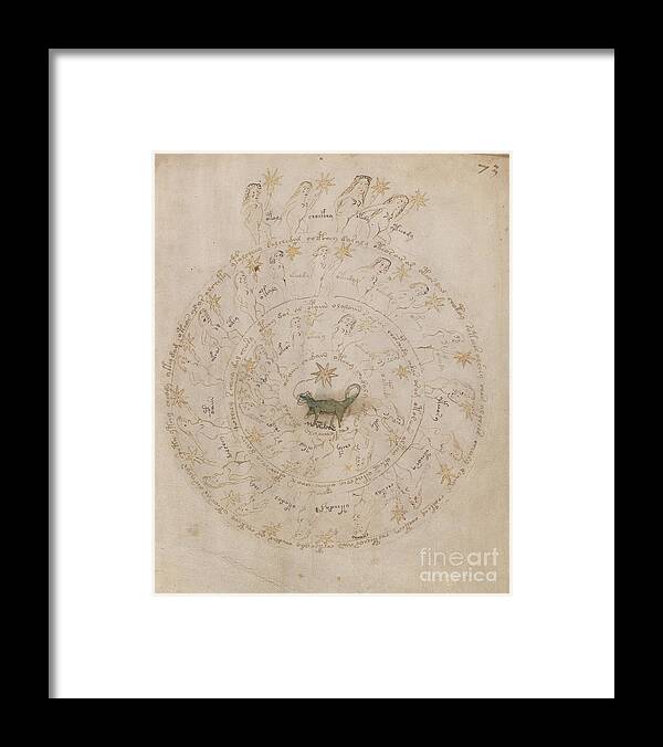 Astronomy Framed Print featuring the drawing Voynich Manuscript Astro Scorpio by Rick Bures