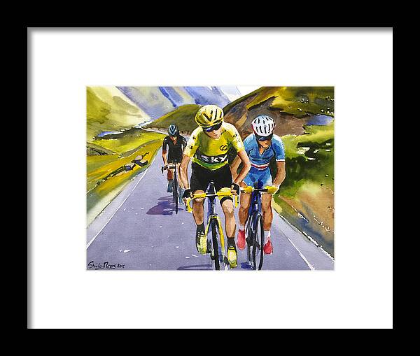 Cycling Framed Print featuring the painting Vroome Nibali Porte by Shirley Peters
