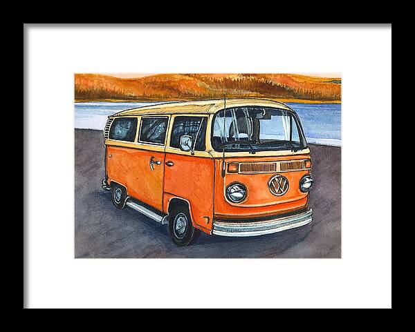 Volkswagon Bus Framed Print featuring the painting Ryan's Magic Bus by Katherine Miller