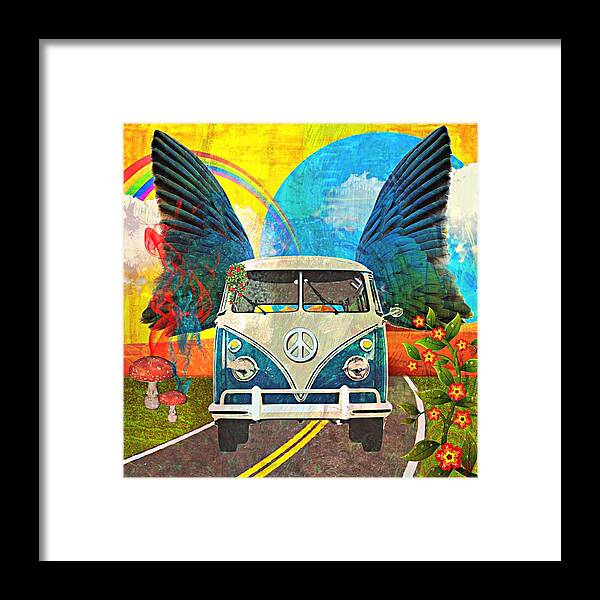Volkswagen Framed Print featuring the mixed media VW Bus Trip by Ally White