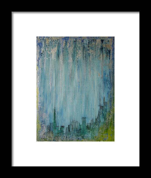 Abstract Painting Framed Print featuring the painting W17 - rain heart by KUNST MIT HERZ Art with heart