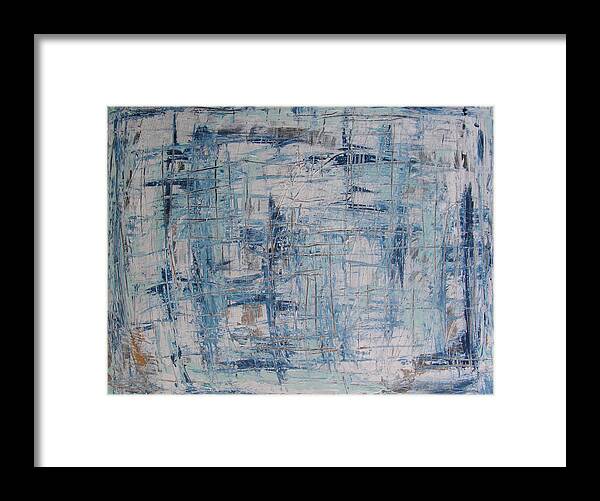 Abstract Painting Framed Print featuring the painting W26 - blue by KUNST MIT HERZ Art with heart