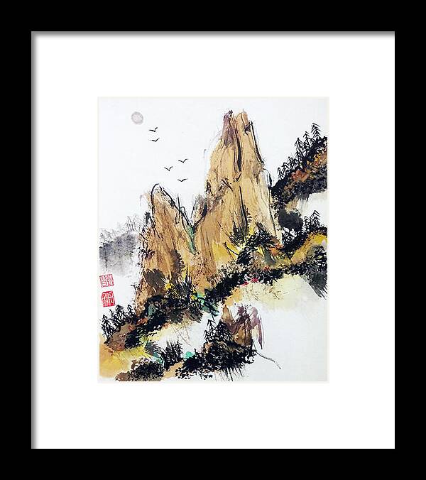 Sumi Framed Print featuring the painting Wabi Sabi Rising Up by Casey Shannon