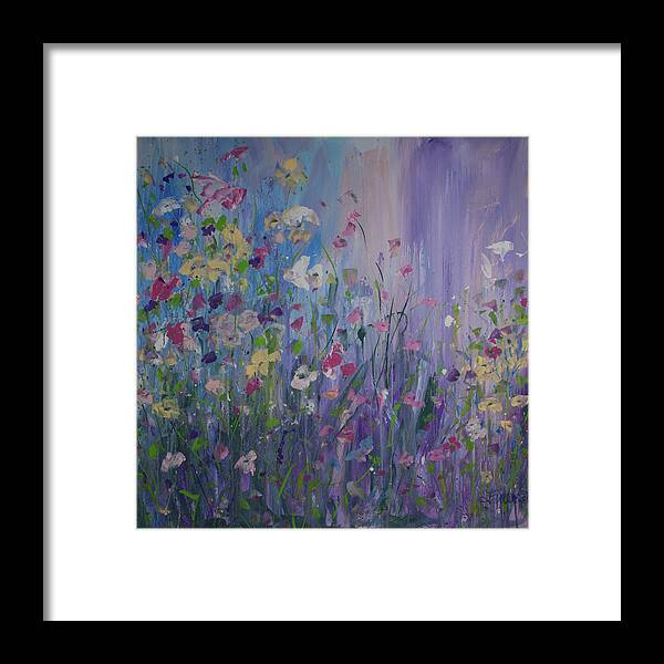 Flowers Framed Print featuring the painting Wading Through the Flowers by Terri Einer