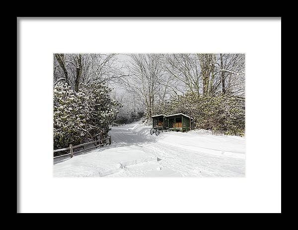 Snow Framed Print featuring the photograph Wagon Wheels and Firewood by D K Wall