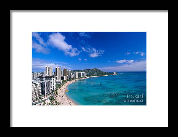 Aerial Framed Print featuring the photograph Waikiki And Diamond Head by William Waterfall - Printscapes