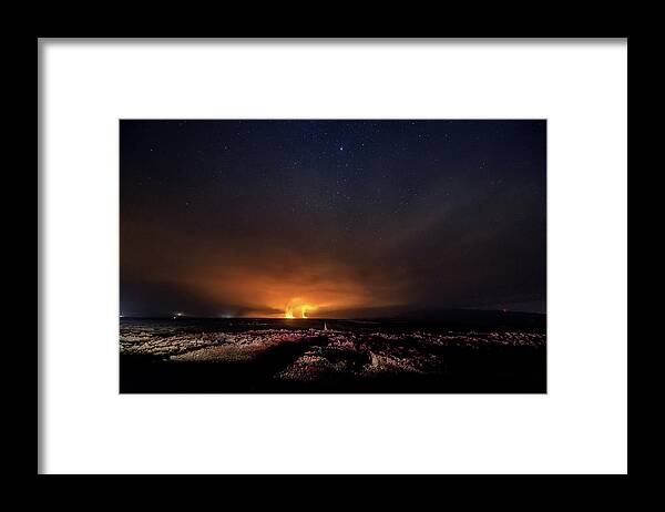 Wild Fire Framed Print featuring the photograph Waikoloa Night Wild Fire by Christopher Johnson