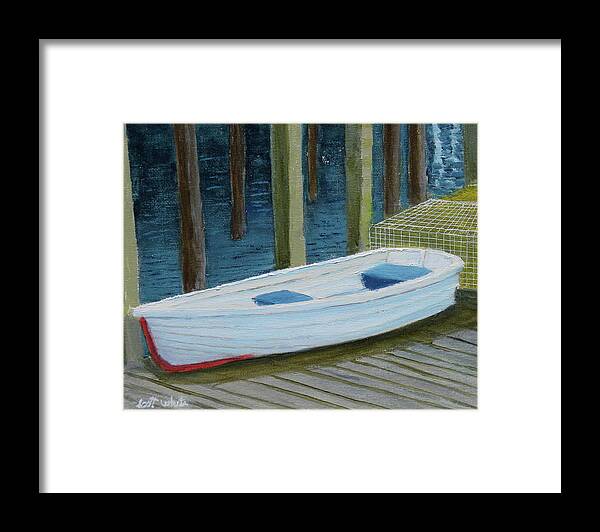 Landscape Seascape Boat Lobster Traps Dock Water Maine Framed Print featuring the painting Waiting For Work by Scott W White