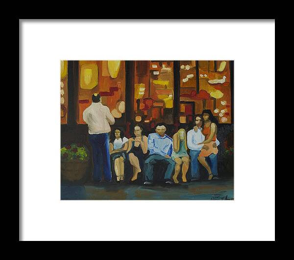 Red Bank Framed Print featuring the painting Waiting on a Taxi by Patricia Arroyo
