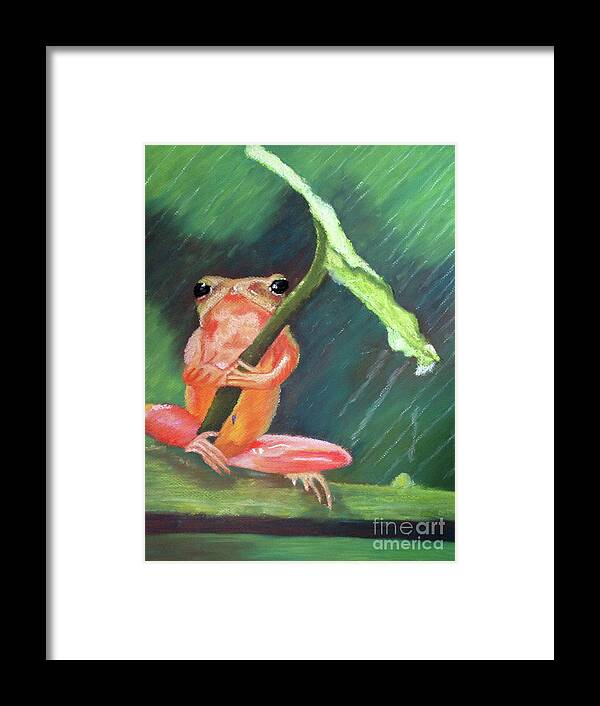 Frog Framed Print featuring the pastel Waiting on the Rain by Jennefer Chaudhry