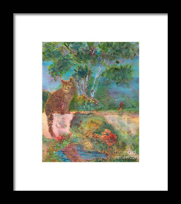 Cat Framed Print featuring the painting Waiting Patiently by Denise Hoag