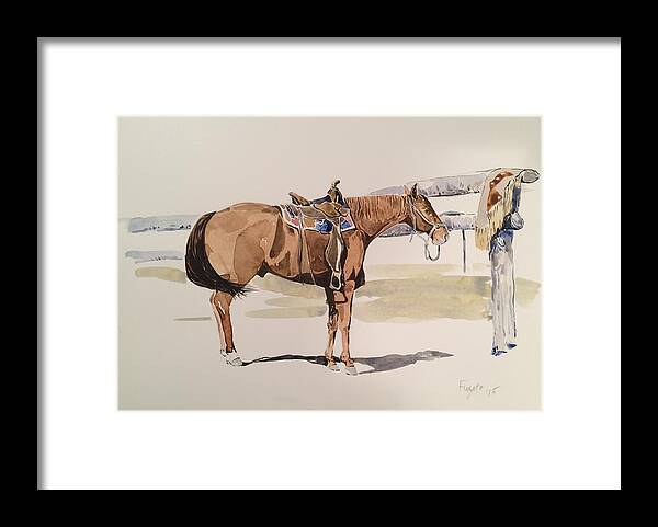 Western Horse Framed Print featuring the painting Waiting by Robert Fugate