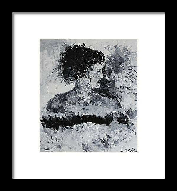 Portraits Framed Print featuring the painting Waiting... by Sladjana Lazarevic