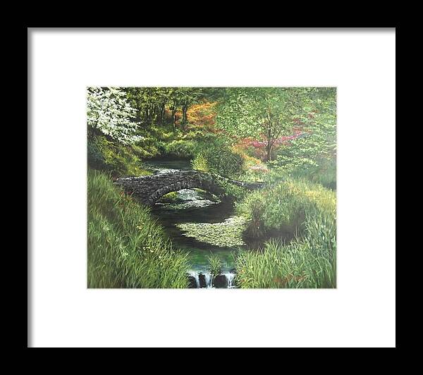 Stone Bridge Framed Print featuring the painting Waiting.. With Eyes Unclouded By Longing by Lizzy Forrester