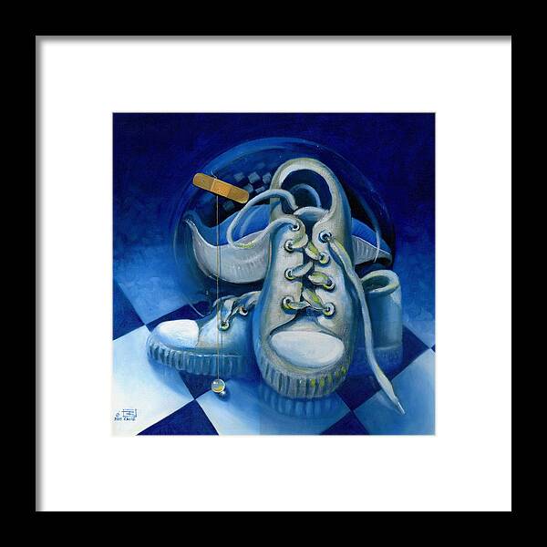 Surrealism Framed Print featuring the painting Walk for Health by Roger Calle