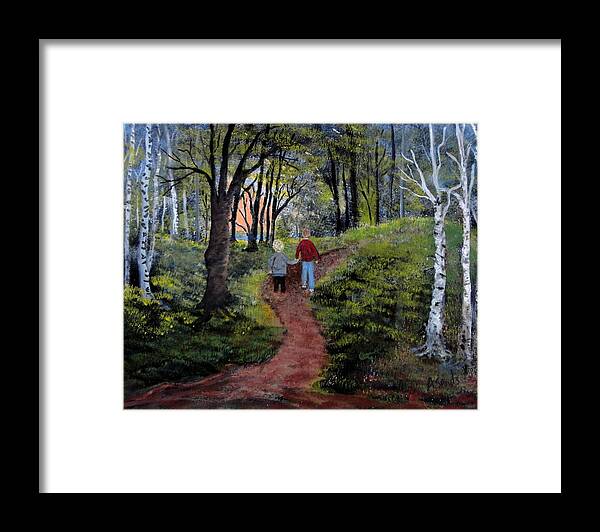 Walk Framed Print featuring the painting Walk in the woods by Anne Sands