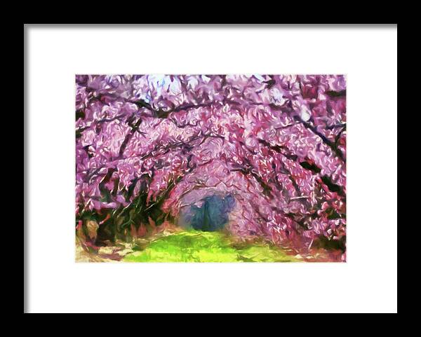 Walk Through Blossom Trees Framed Print featuring the painting Walk Through Blossom Trees by Georgiana Romanovna