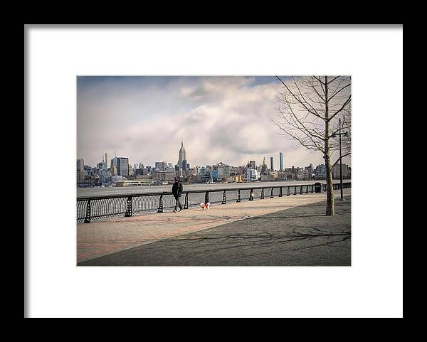 New Jersey Framed Print featuring the photograph Walking Along Hoboken's Hudson River Waterfront Walkway by Dyle Warren