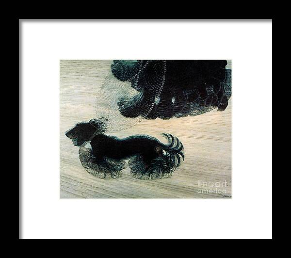Dog Framed Print featuring the painting Walking Dog on Leash by Mindy Sommers