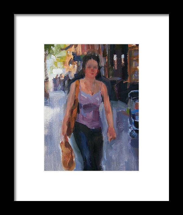 New York Framed Print featuring the painting Walking Down Bleeker Street by Merle Keller